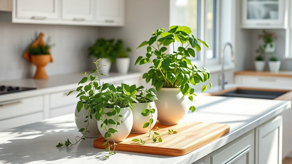 5 Easy Tips to Decorate Kitchen Counters 4 add greenery for freshness