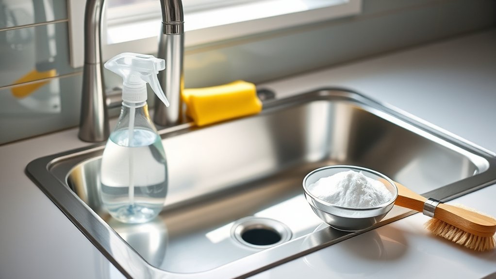 How to Clean a Kitchen Sink in 3 Easy Steps 2 gather supplies and clear sink