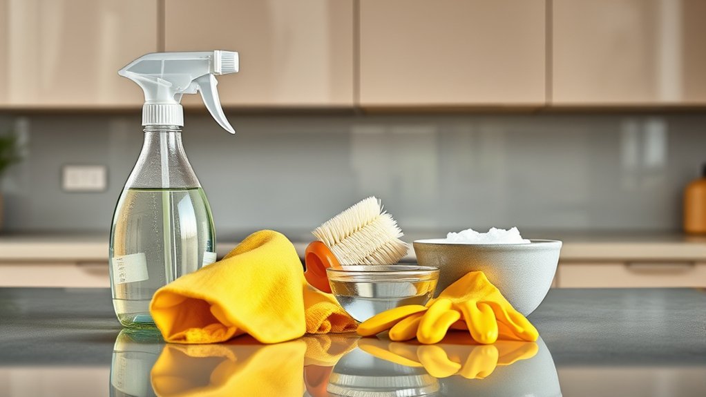 How to Remove Grease From Kitchen Cabinets in 5 Easy Steps 2 gather supplies for cleaning