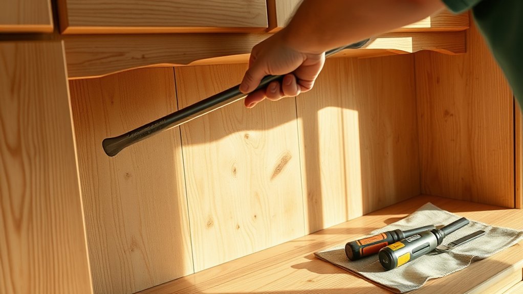 remove countertops prepare cabinets