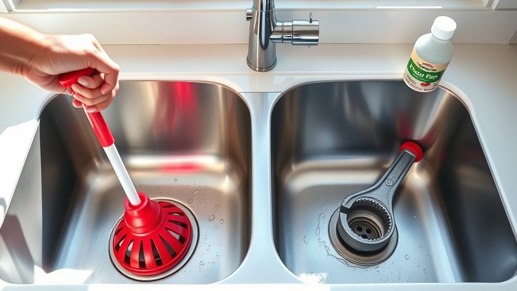 unclog double kitchen sink