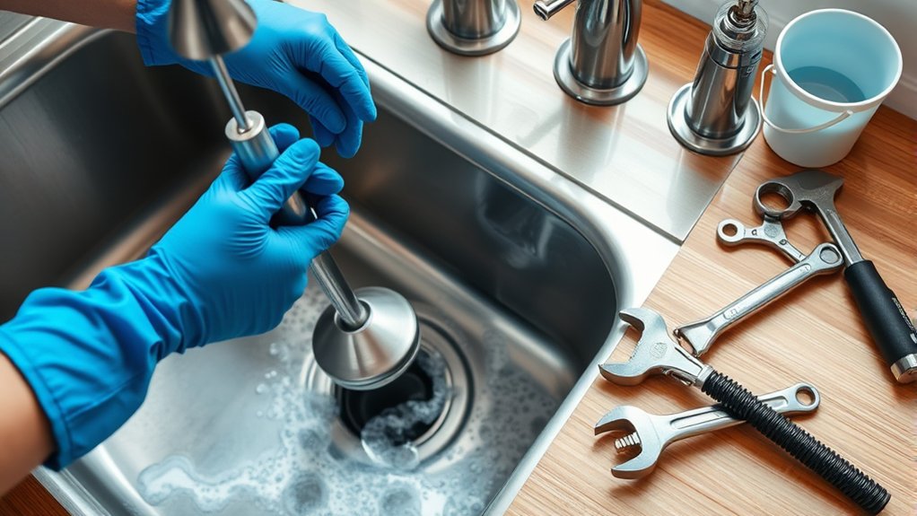 unclogging kitchen sink steps